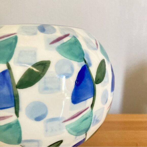 Anthropologie Vase Hand Painted Abstract Floral Blue Purple Green - Picture 3 of 8